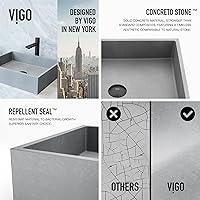 Vista 7 de VIGO Coca Gothic - Lavabo de baño rectangular de hormigón de 19 pulgadas de largo x 15 pulgadas de ancho x 5 pulgadas de alto, color gris -VG04069