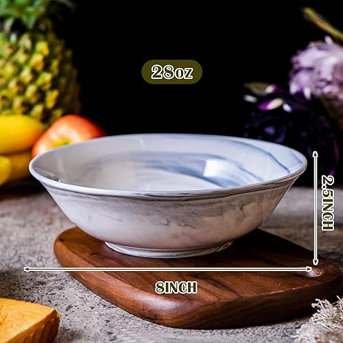 Miniatura 3 de Yundu Juego de 6 cuencos de cerámica de mármol gris, cuencos de pastacereales, ensalada y sopa, de 28 onzas, aptos para cocina, lavavajillas y