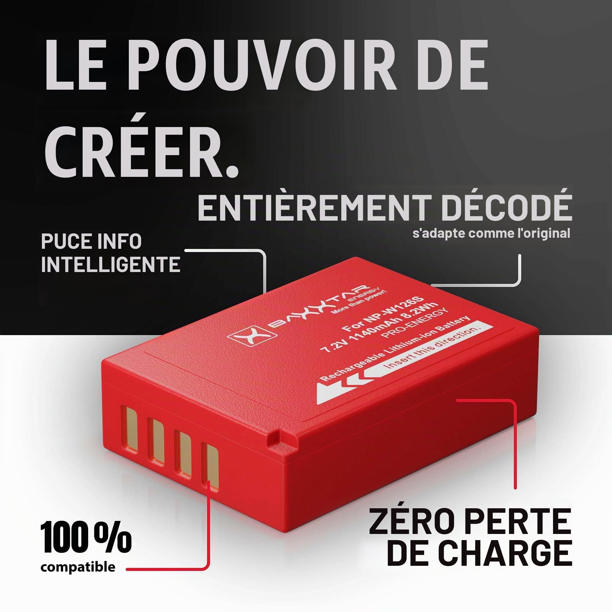 Baxxtar Pro (2X) Compatible avec Batterie Fujifilm NP-W126s (NP-W126) - Mini 1855 LCD Dual Chargeur - (entrée USB-C et MicroUSB)