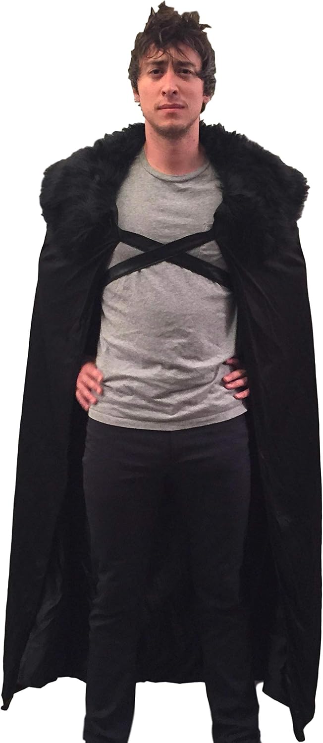 Viking Lord Halloween Costume - Cloak Cape of Fur Adult Men Womens Vikings Sword Brown Cosplay Game, Black, Large