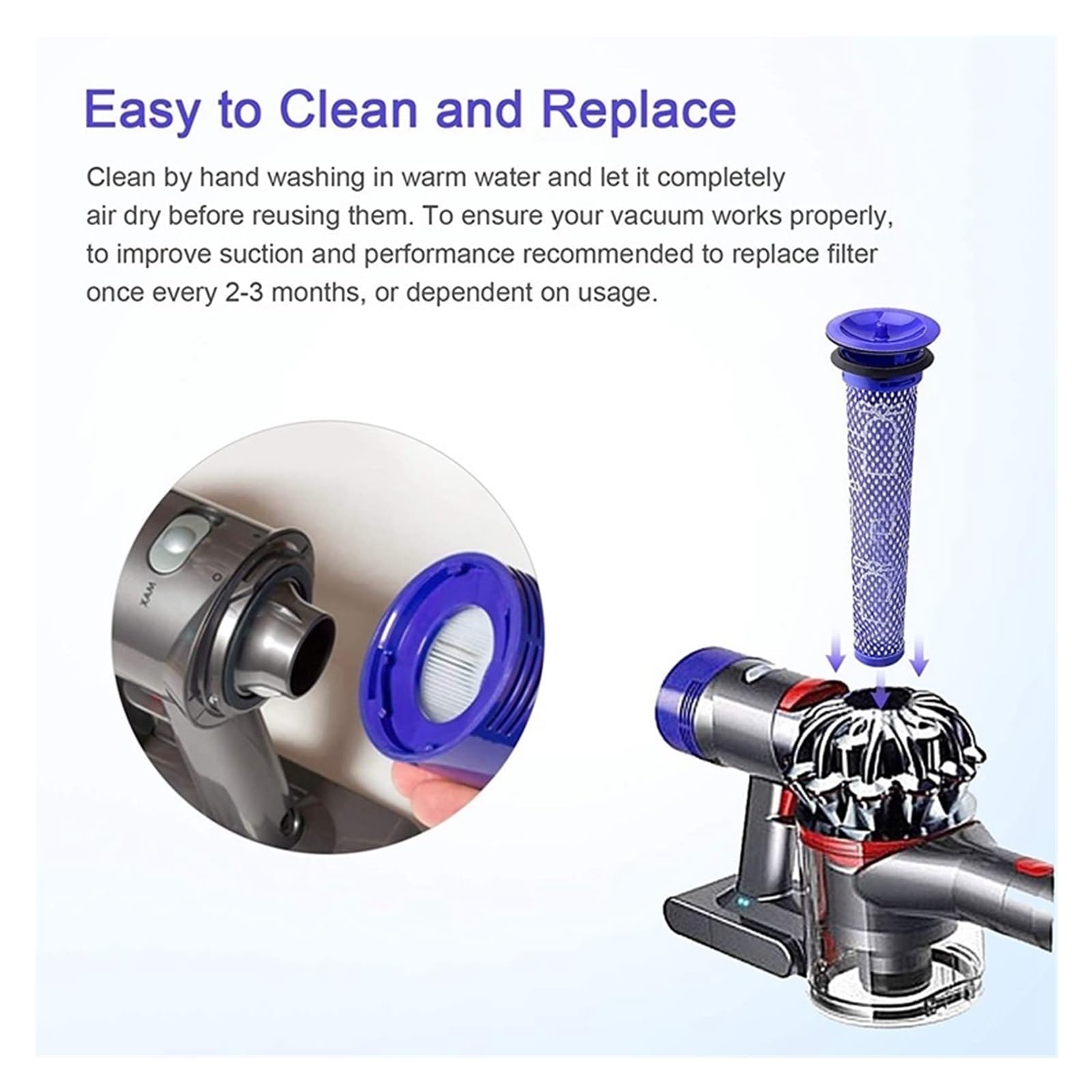 Lipski Filtre HEPA, Compatible for Dyson V8 V7 Accessoire aspirateur Filtre Lavable pièces de Rechange de Rechange (Color : E-9)
