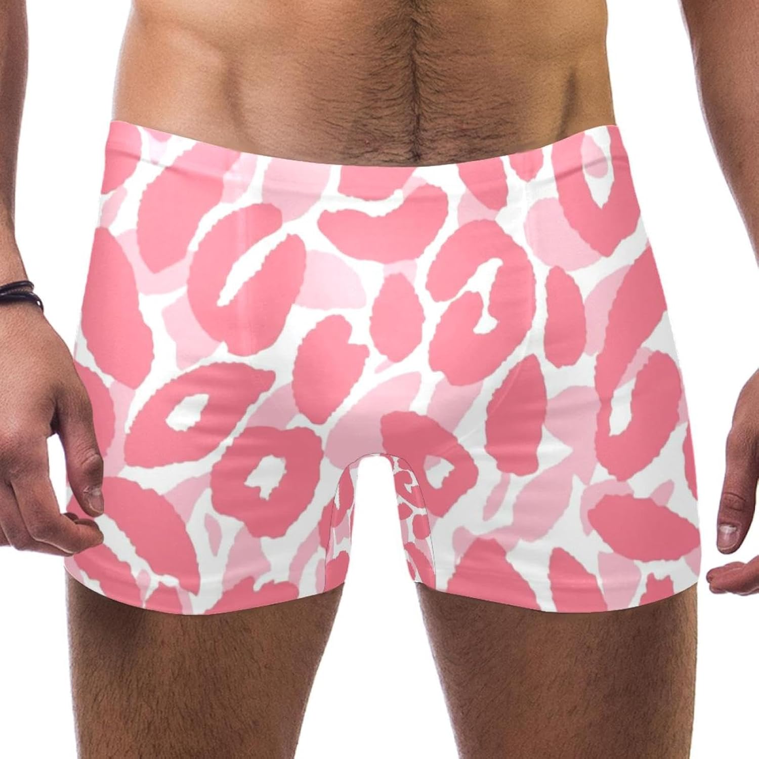 Mens Art Leopard Print-1828 Swim Trunks Elastic Waistband Short Mens Bathing Suit, S,