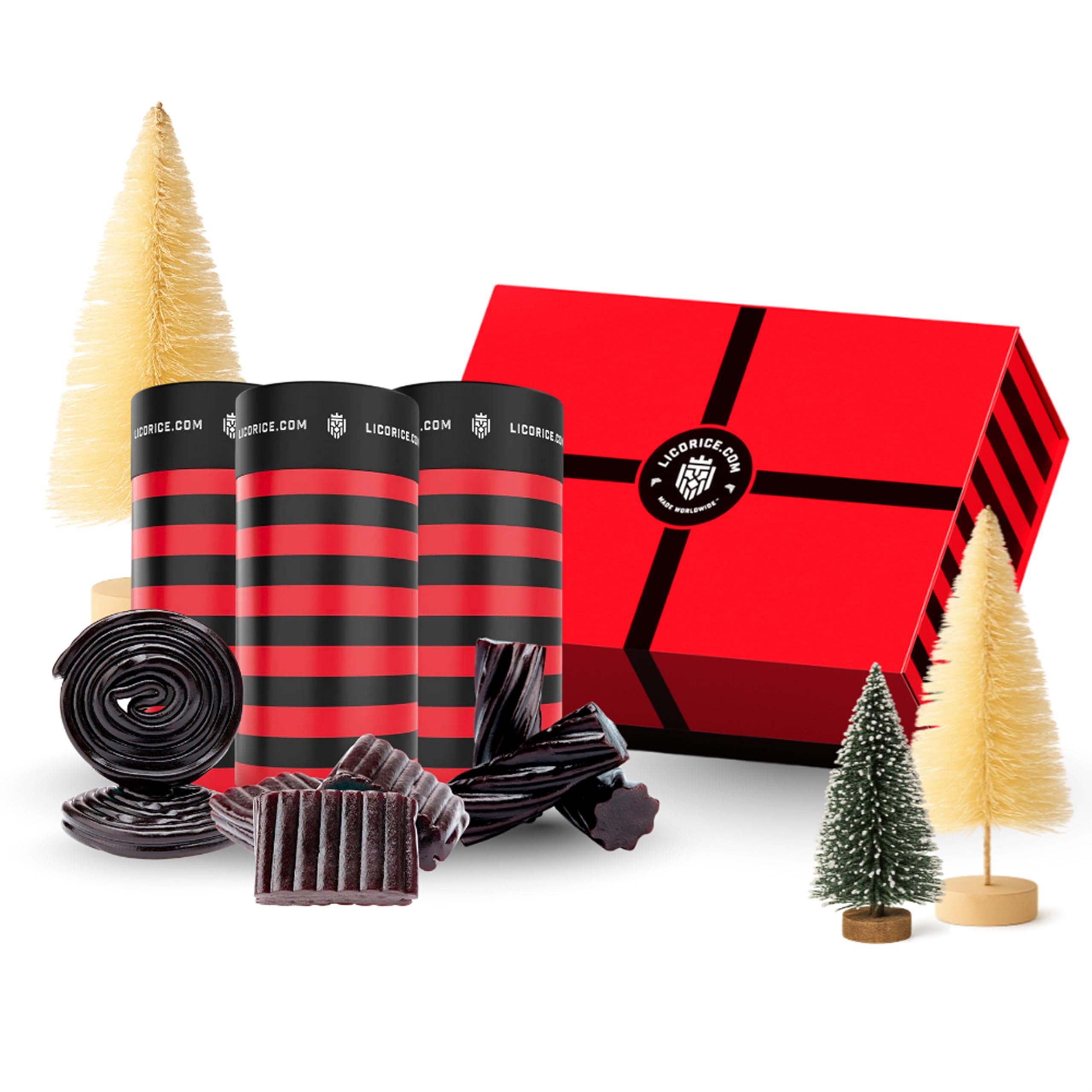 Licorice.com | Candy Gift Box | Soft & Chewy Black Licorice Trio | Australian Sweet & Rich Black Authentic Licorice Spirals & Pillows | Great Gift Idea for Holidays and Birthdays | Pack of 3