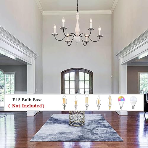 Miniatura 5 de Candelabro de campo francés, 6 luces rústicas de granja para comedor, antiguo, hecho a mano, madera real, marrón y blanco con brazo de metal negro,