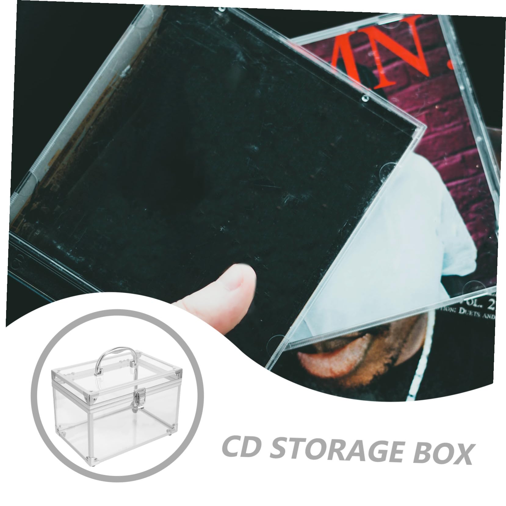 TEHAUX Scatola Porta Dvd Trasparente con Maniglia Organizer Compatto per CD e Dvd Custodia Salvaspazio per Dischi Contenitore Portatile Facile da Trasportare per Musica e Film