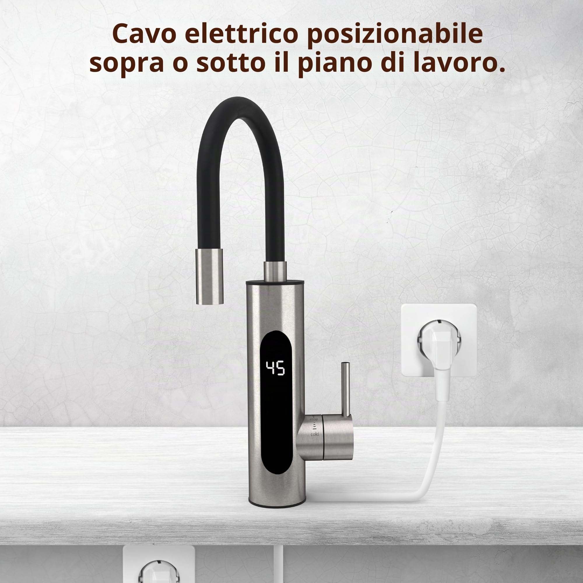 HOGART Rubinetto elettrico con scaldabagno 230 V per cucina, giardino, bagno, roulotte, campeggio, 2 accessori, Smart Heater, rubinetto con scaldabagno istantaneo, rubinetto, boiler