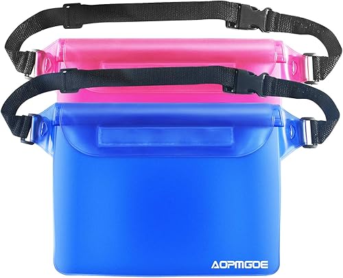 AOPMGOE - Bolsa impermeable IPX8 con correa para la cintura (paquete de 2) Bolsa impermeable para teléfono celular, tarjetas de efectivo, llaves,