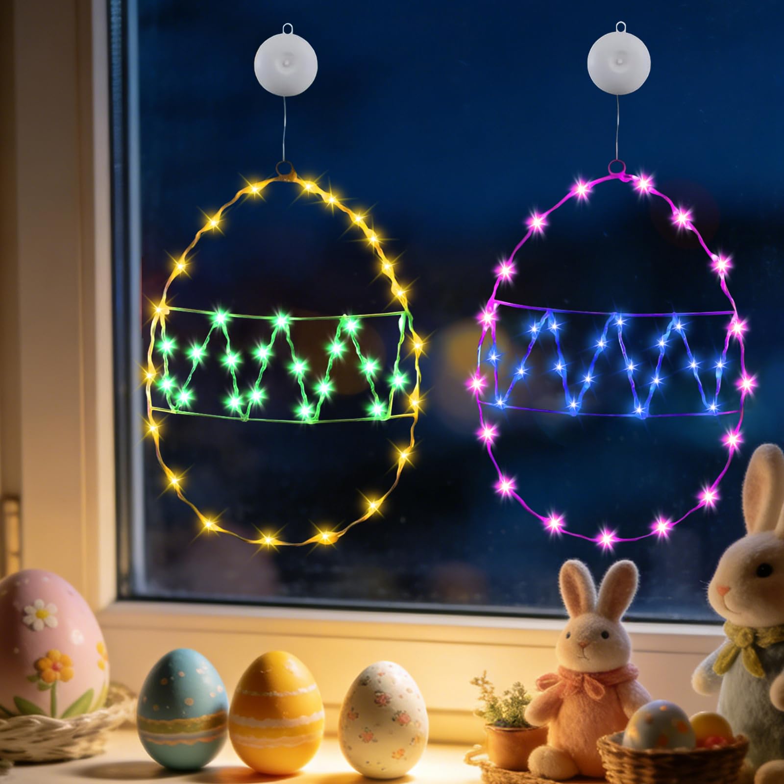 2 Stück Osterdeko LED Fenster Licht, Ostereier Fensterbeleuchtung, LED Lichterkette Ostereier Fensterdeko mit Saugnapf, Ostern LED Fensterbeleuchtung, Osterdeko LLed Fenster Licht, für Fenster Deko
