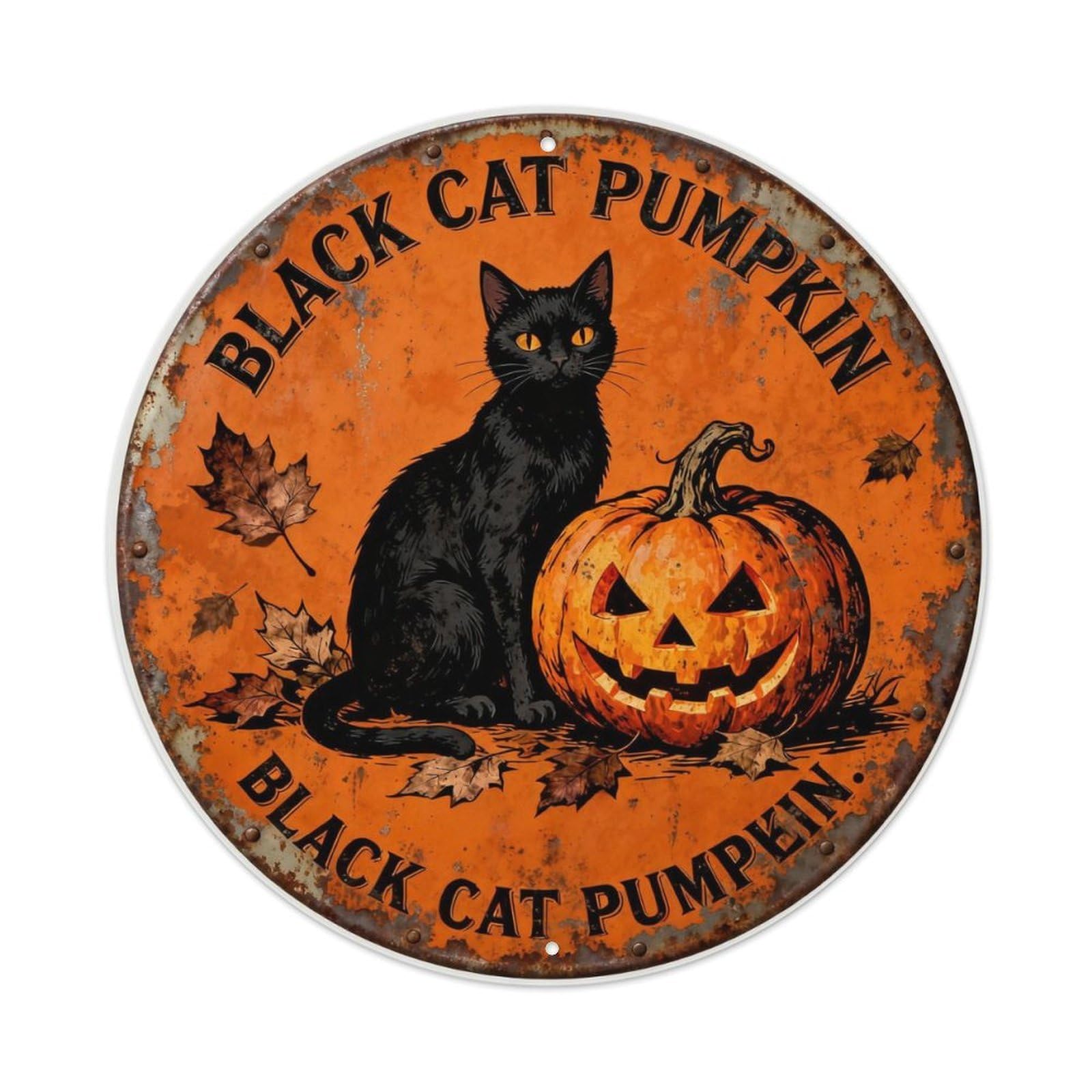 BLACK CAT PUMPKIN Metal Tin Sign Plaque