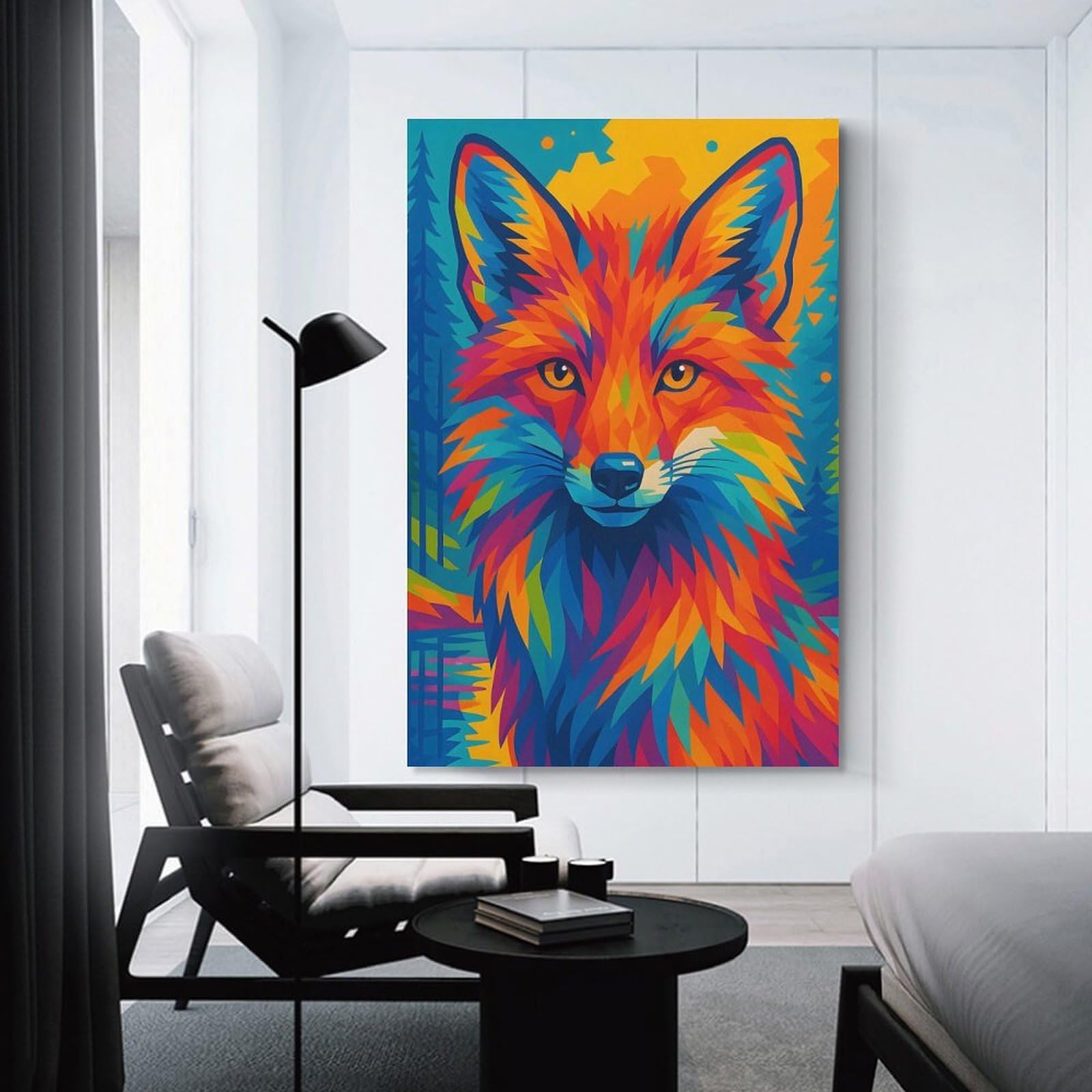 Junmoney Unframe-Style-18 Decorative Wall Artwork Colorful Fox Portrait In Forest, 20X30inch(50X75cm), For Calm Bedrooms, Home Corners Or Flats, An Easy Wall Refresh For Bedrooms