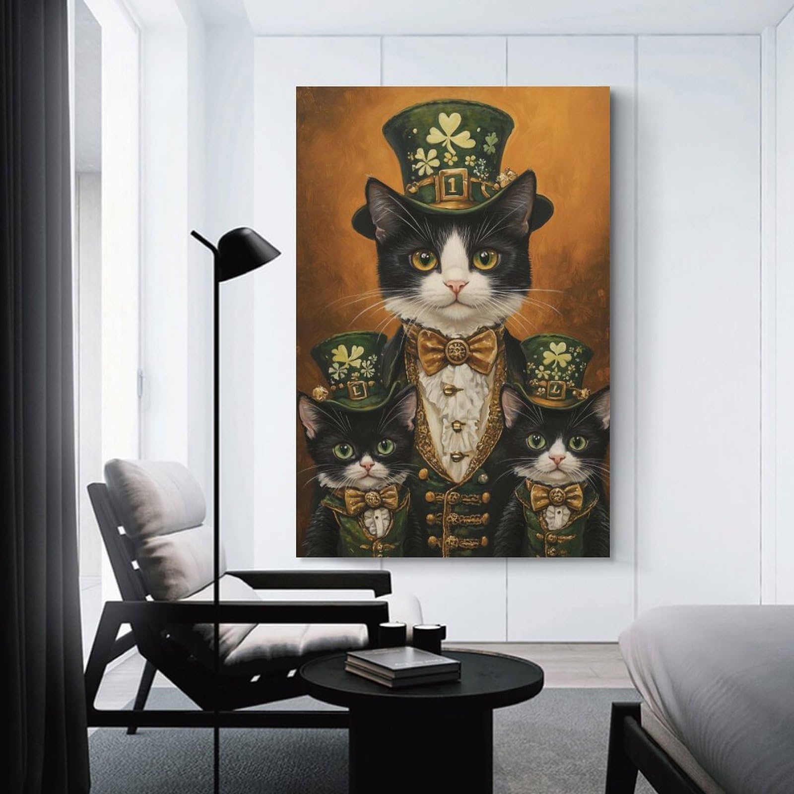 Junmoney St. Patricks Day Cats Portrait Hanging Wall Art, 08x12inch(20x30cm), for New Homes, Bedrooms Or Workspaces, Thoughtful Wall Decor for Art Lovers