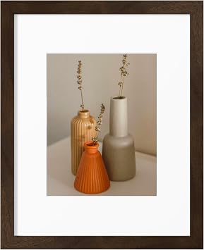 eletecpro 8x10 Walnut Wood Picture Frame with 2 Mats, Display One 5x7 or Five 4x6 Photos, Fits 8x10 Without Mat, Brown Solid Wooden Collage Frame for Wall or Tabletop, Classic Decor