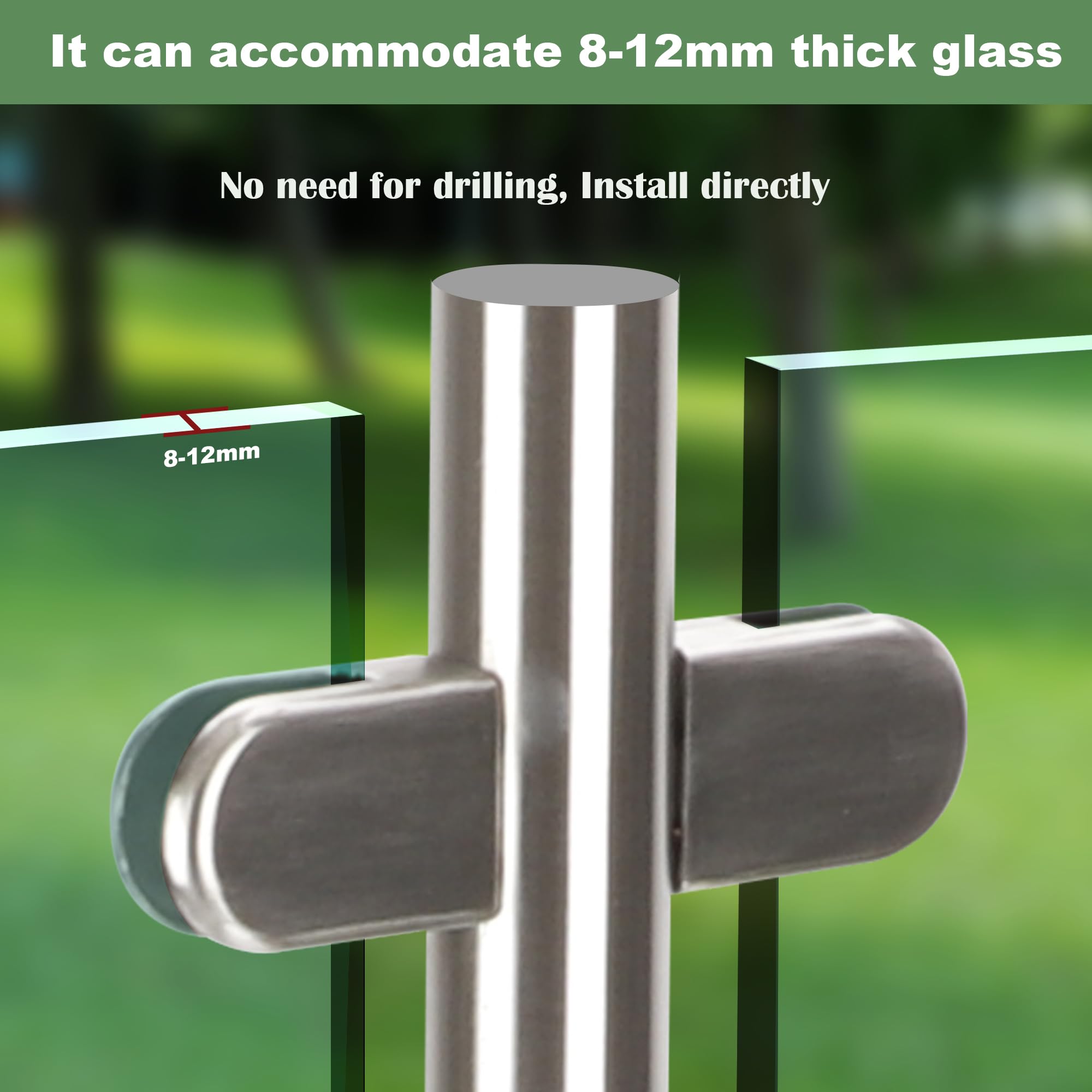 aleawol 110cm Stainless Steel Balustrade Posts Middle Post, Glasses Balustrade Posts with Glass Clamps and Rubbers - Image 3