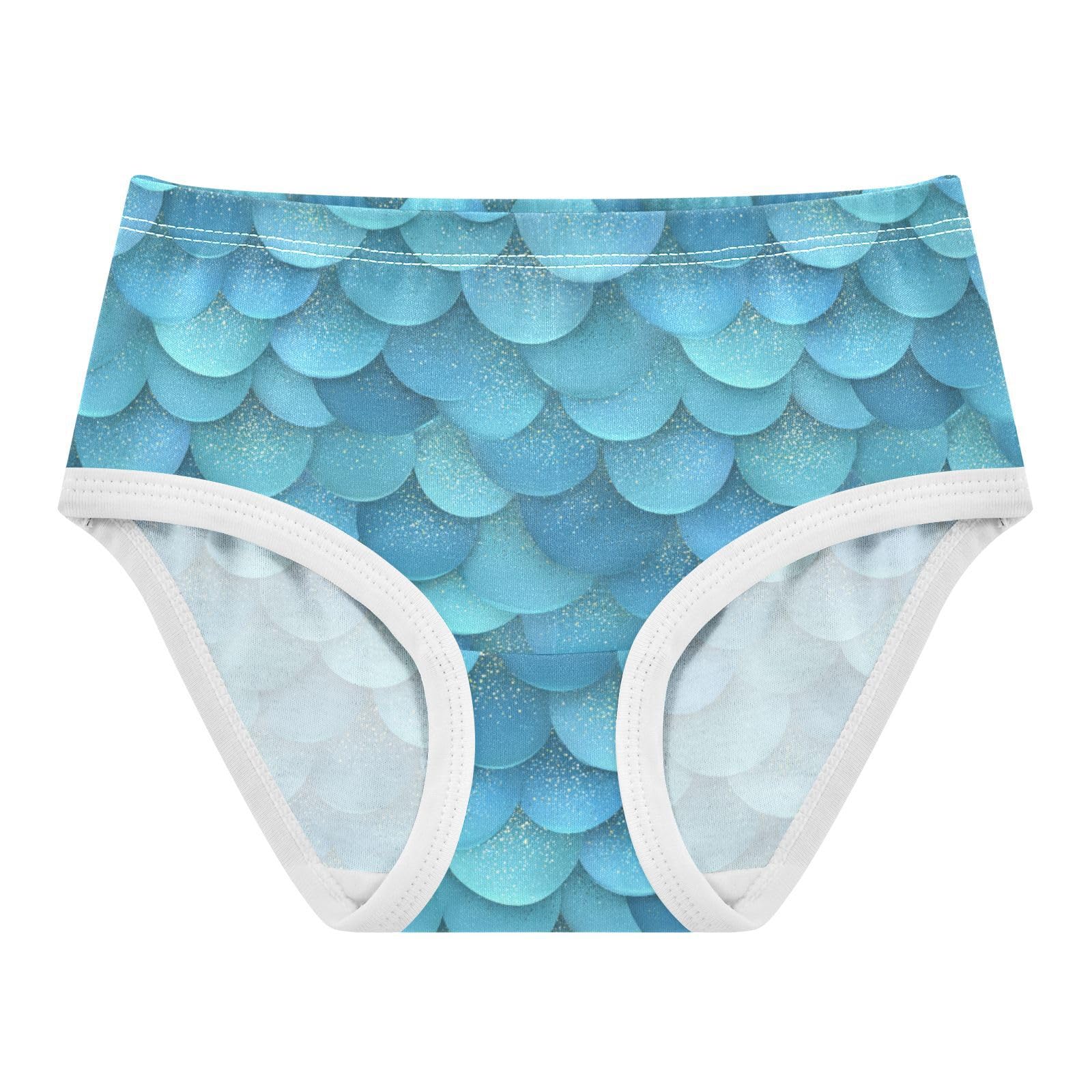 Light Blue Fish Scales Girls Exclusive Briefs Glitter Cotton Underwears Bikini Panties for Baby Toddler Girl 2T