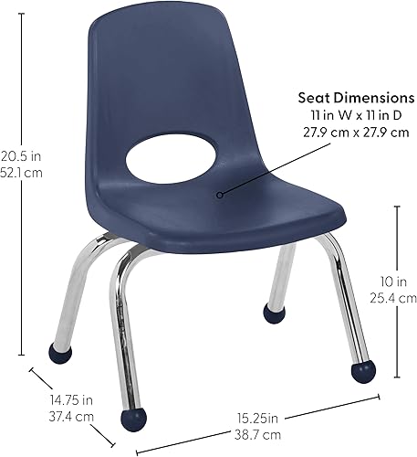 Miniatura 2 de FDP Silla Escolar Apilable de 10", Asiento Apilable para Estudiantes con Patas de Acero Cromado y Deslizadores de Bola Para Aprendizaje en Casa o