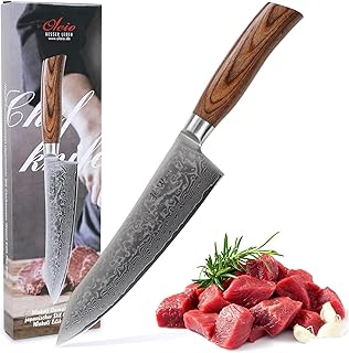 Wakoli EDIB Pro Premium Kiritsuke Chefmesser mit 20 cm Klinge gefertigt aus 67 Lagen echtem Damaststahl mit Pakkaholzgriff...