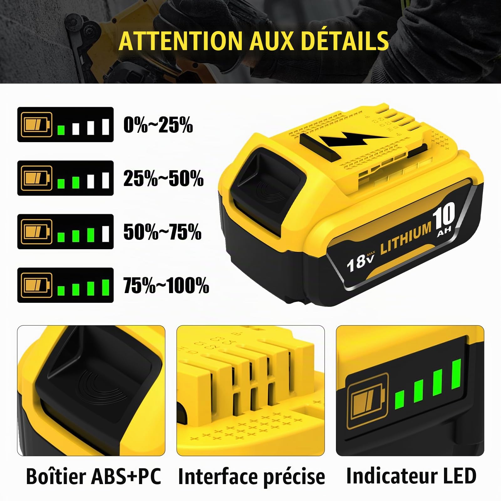 2Pack 18V 10.0Ah Batteries pour Dewalt + 4A Double Chargeur DCB102