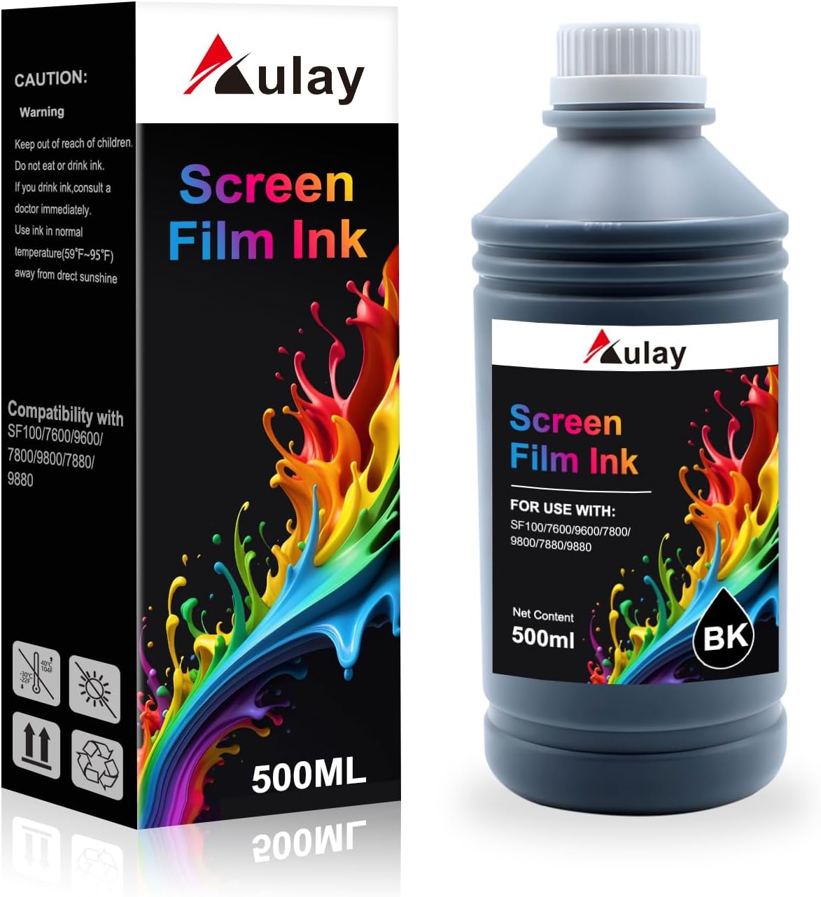 UV Blocking Black Ink for Screen Printing Film Positives - High Density Dye Ink Refill for EPS SF100/7600/9600/7800/9800/7880/9880 Printer- Create Screen Printing Stencil Films (500ml)