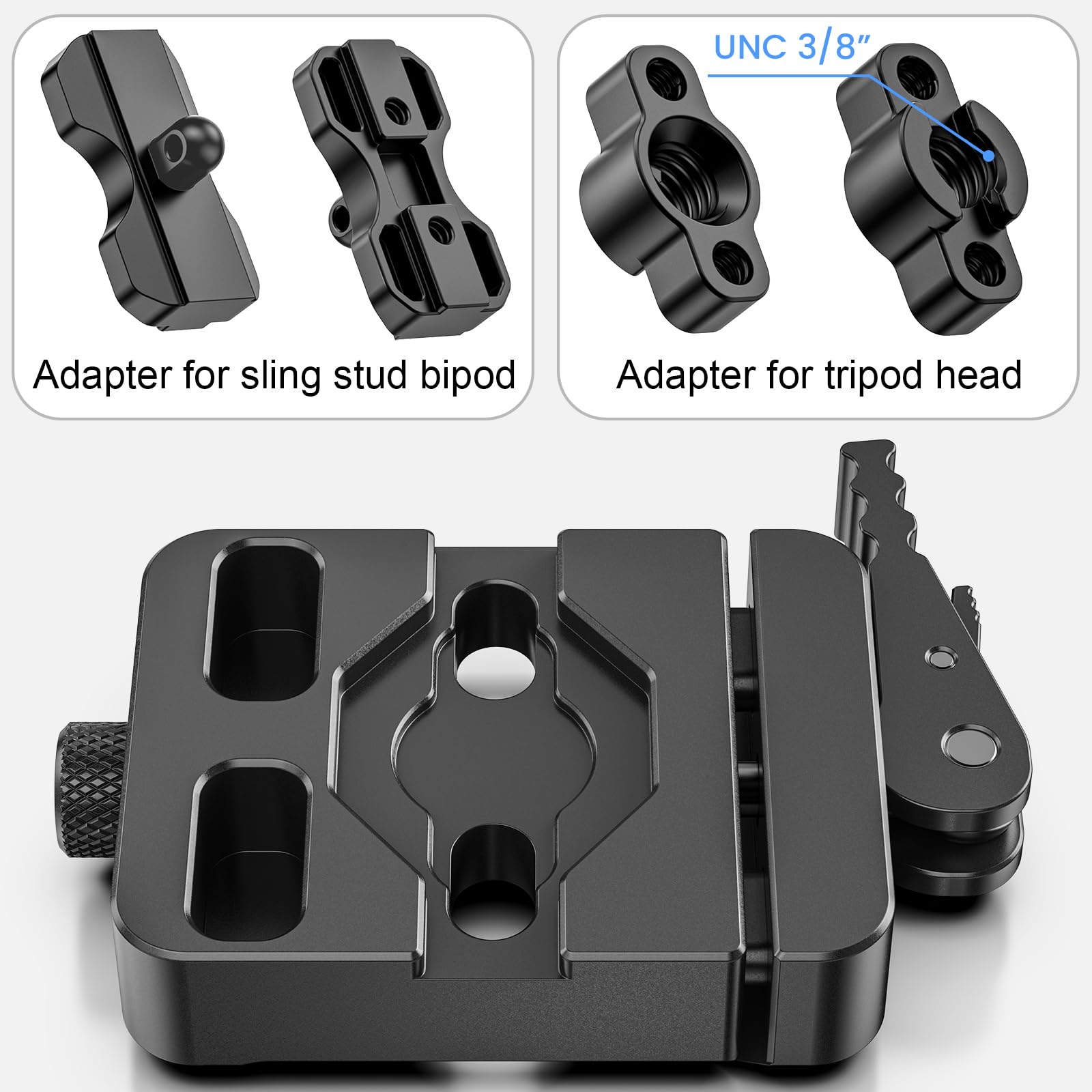 WEYLLAN AL45 Adattatore per Bipiede ARCA Rail con Rilascio a Leva | Supporto per Bipiede Harris & Atlas NC, Nero, Morsetto per Piastra a Sgancio Rapido, Adattatore Piastra Sgancio Rapido Arca
