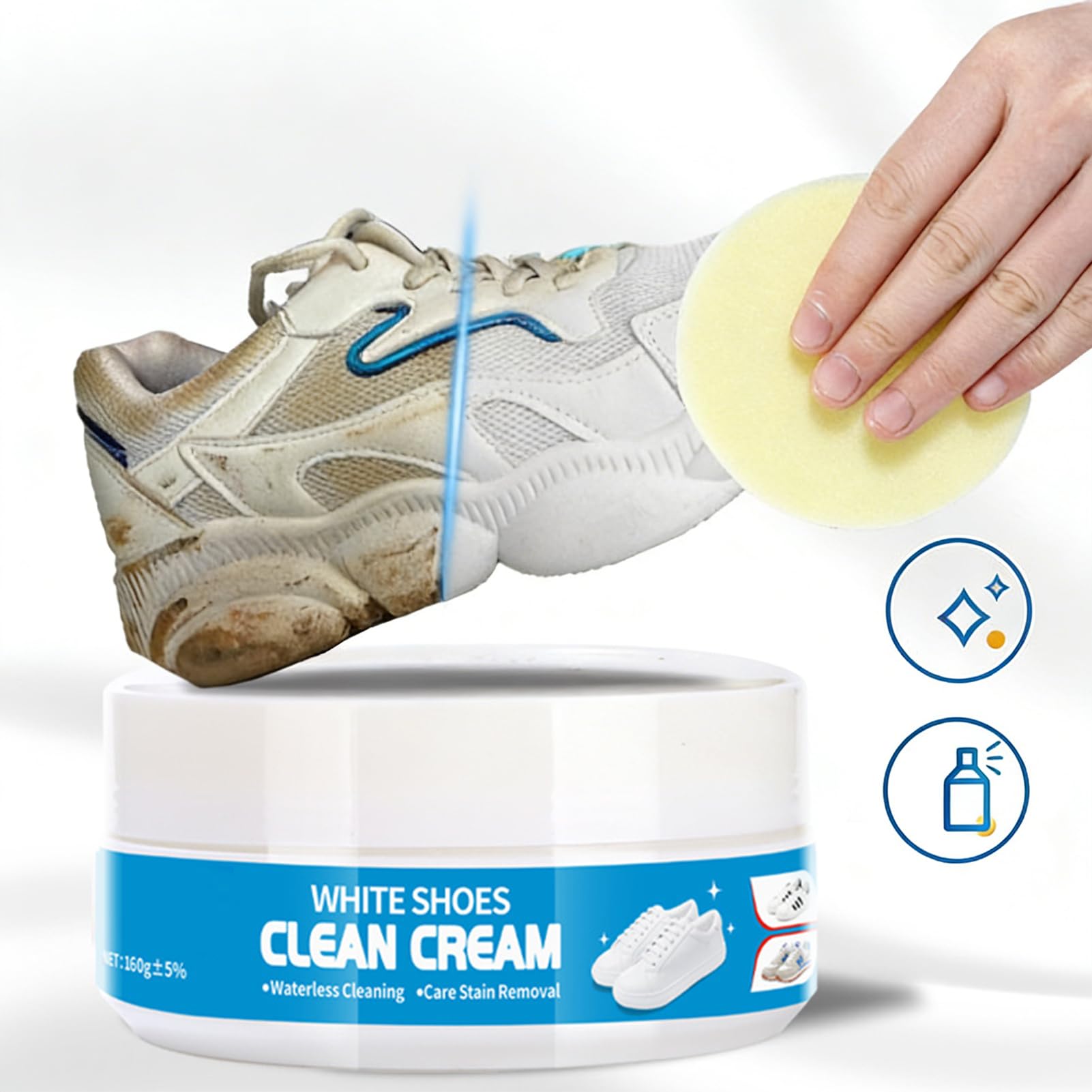 Nettoyant Baskets | Crème Sans Rinçage,Détergent pour Baskets Tennis Blanc,Entretien Taches Cuir Caoutchouc Toile Bottes Intérieur Maison Salle de Bain