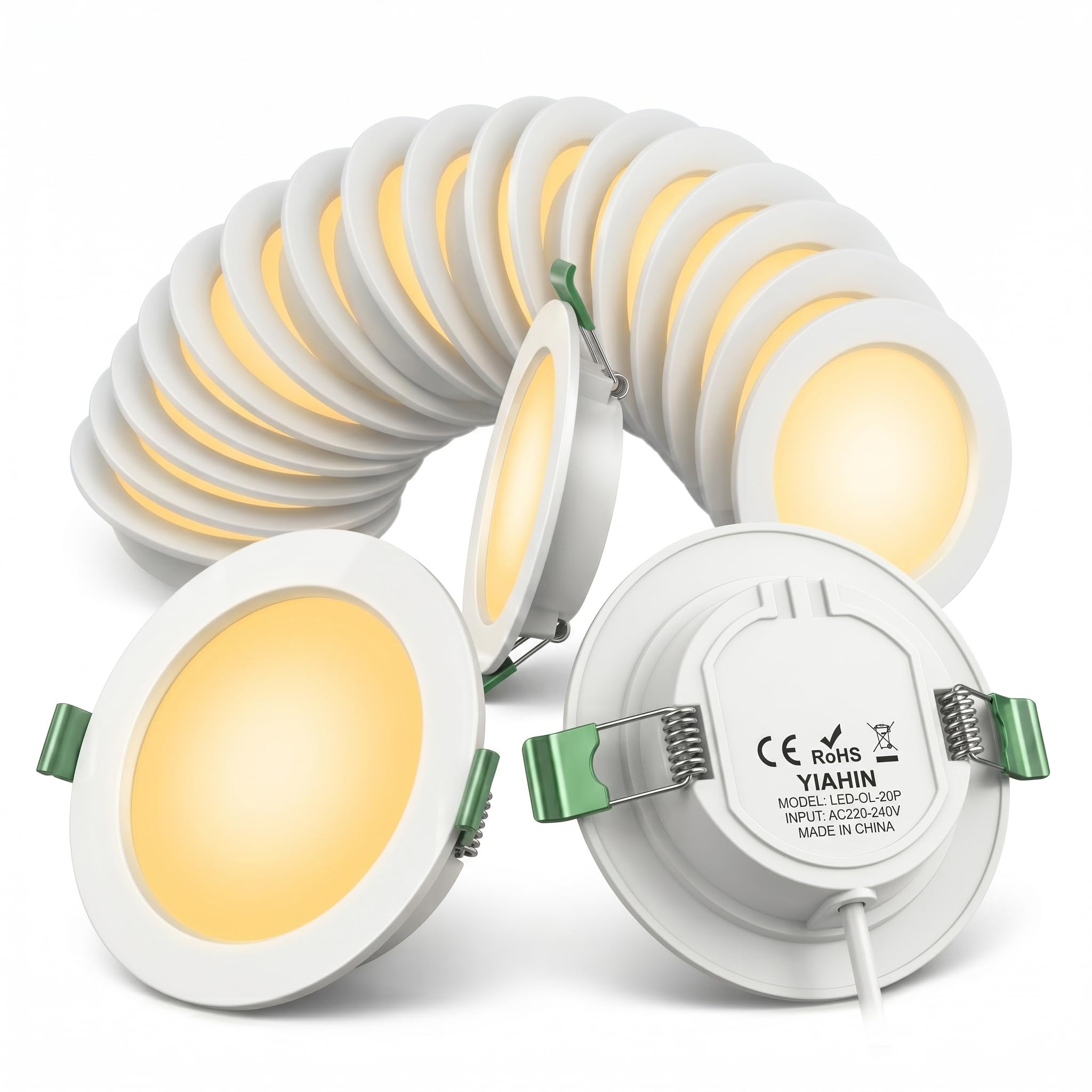 Lot de 20 Spot LED Encastrable 4W, 3000K Blanc Chaud, 339LM Plafonnier Encastrable Extra Plat, Non Dimmable, Éclairage Intérieur pour Salon Cuisine Chambre, Ø92mm