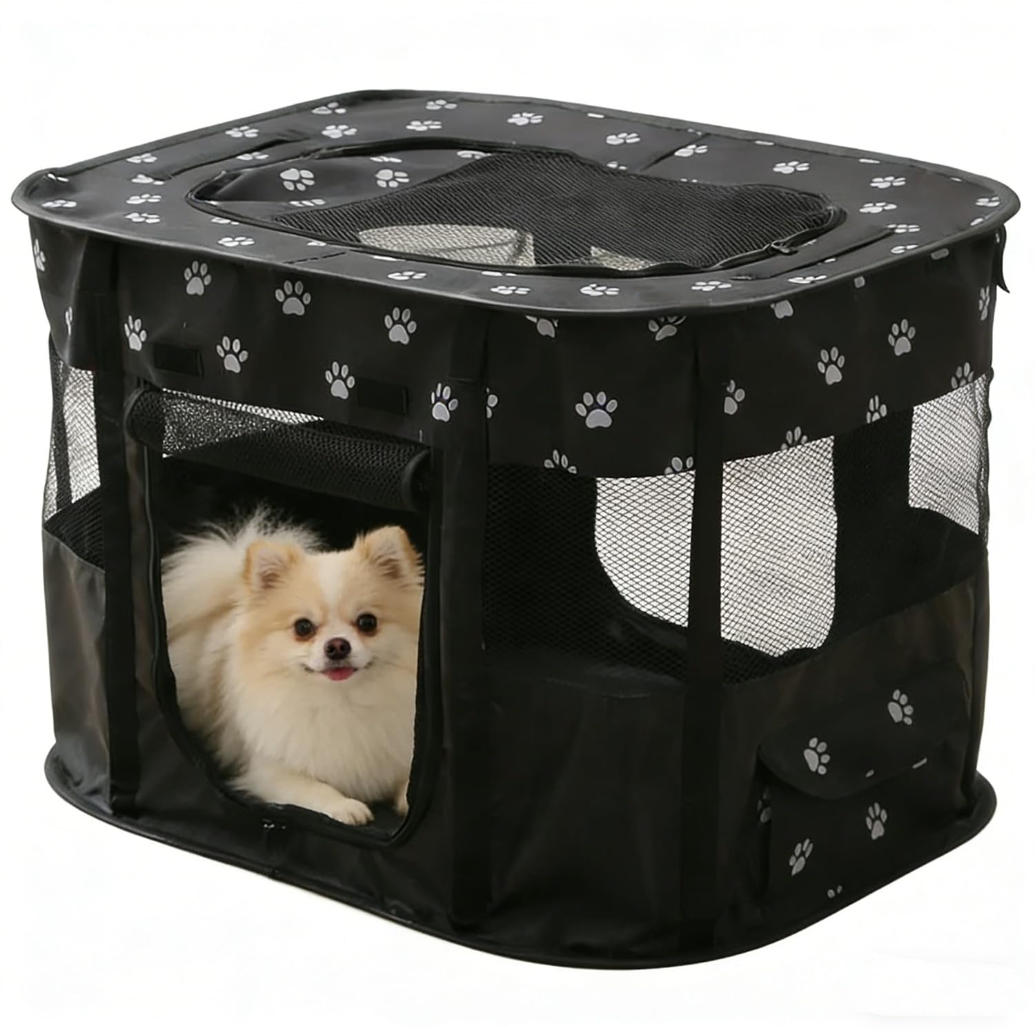 Recinzione portatile per animali domestici, 90 x 70 x 60 cm, pieghevole, rettangolare, per sala di consegna, cuccia per gatti e cuccioli, tenda chiusa per animali domestici (Nero)