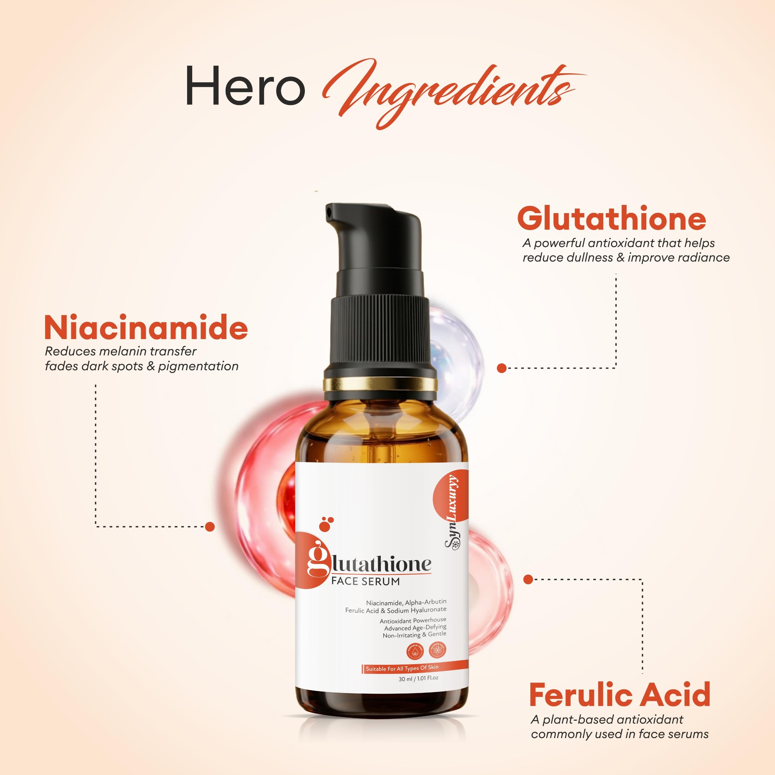glutathione syn Syn Luxuryy Glutathione Face Serum for Skin Brightening & Dark Spot Removal  | Niacinamide, Alpha Arbutin, Hyaluronic Acid
