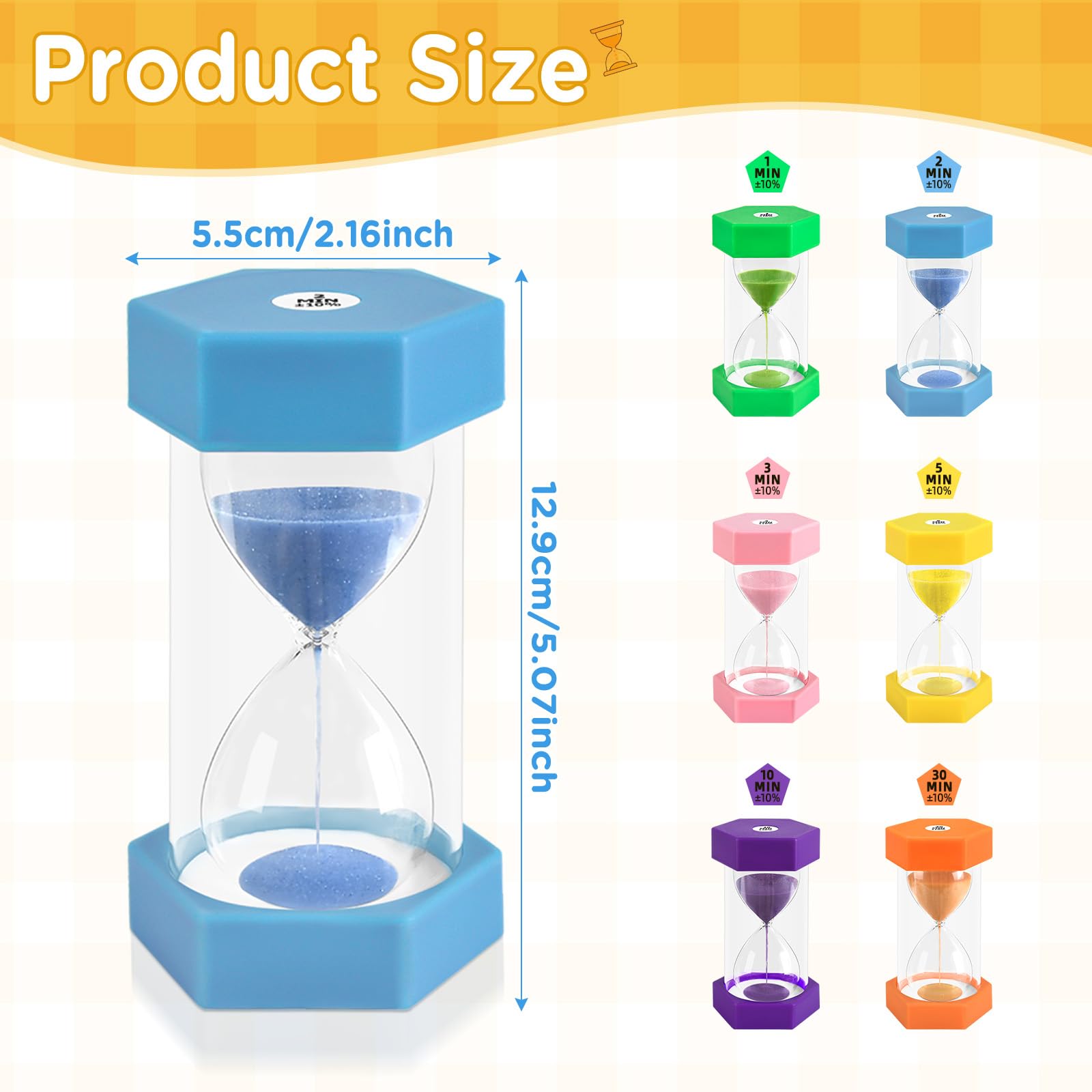 CEOTIS Sand Timer,6 Colors Hourglass Sandglass Sand Clock Timer,Sand Timers for Kids Time Management Includes 1Min / 2Mins / 3Mins / 5Mins / 10Mins / 30Mins for Classroom Game Home Office Decoration - Image 2