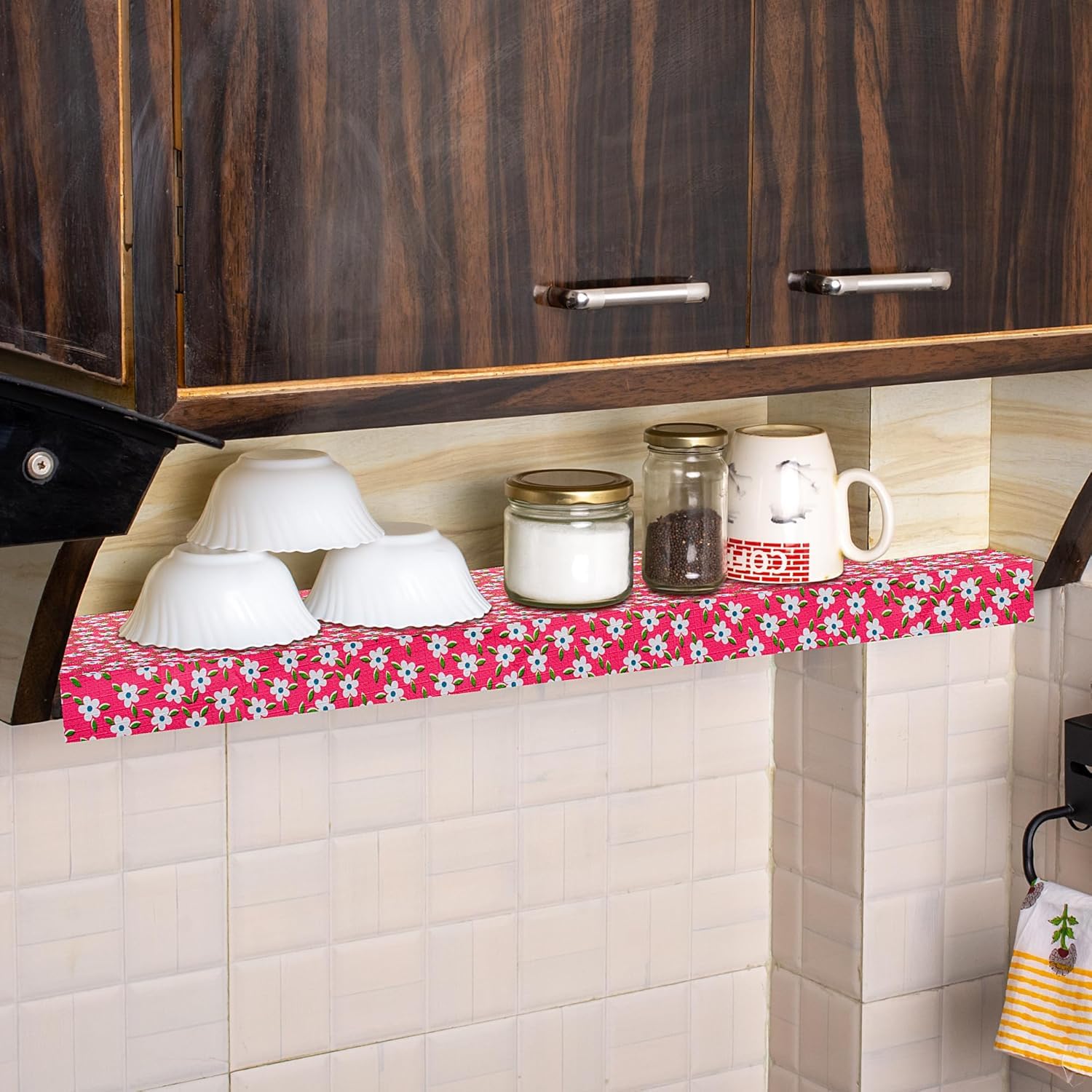 Agroha 100% Water Proof Flower Design Printed Wardrobe Kitchen Drawer Shelf Mat | Cabinet Shelf Mat | Flower Design with PVC Material (Pink Little Flower, 3 Mtr) 1