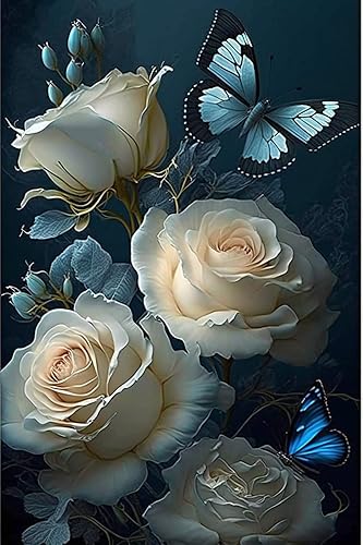 Kits de pintura de diamantes, rosa blanca azul hielo, kit completo redondo de punto de cruz con diamantes de imitación finos para principiantes,