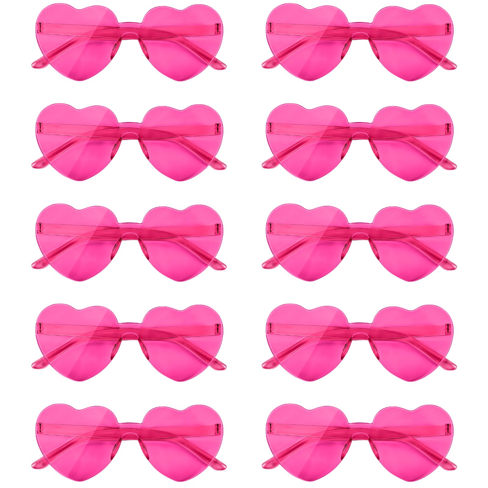 NACHLYNN 10 Pairs Heart Sunglasses Women Rimless Heart Shaped Sunglasses Candy Color Glasses for Costumes Cosplay (Rose Red)