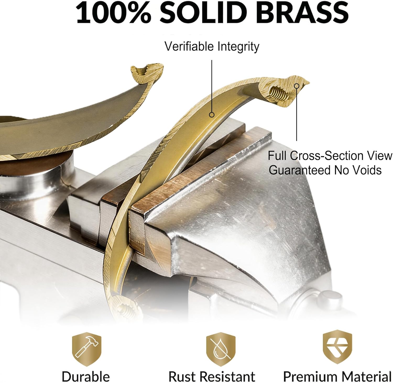 QOGRISUN 5-Pack Solid Brass Cabinet Bin Pulls,Gold Cup Drawer Dresser Handles,3-Inch Hole Center,Kitchen Cupboard Konbs Hardware, Brushed Brass Finish