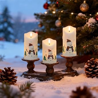 Wondise Christmas Snowman Real Wax Flameless Candles