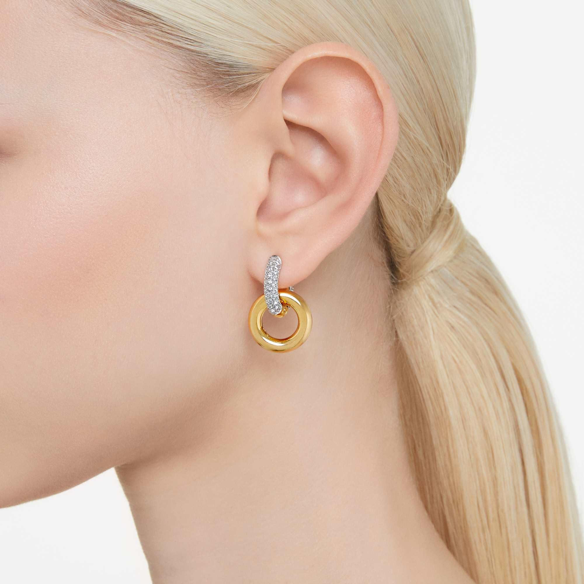 Swarovski Dextera Kollektion Kreolen, Asymmetrisches Design, Verschlungene Schlaufe, Weiß