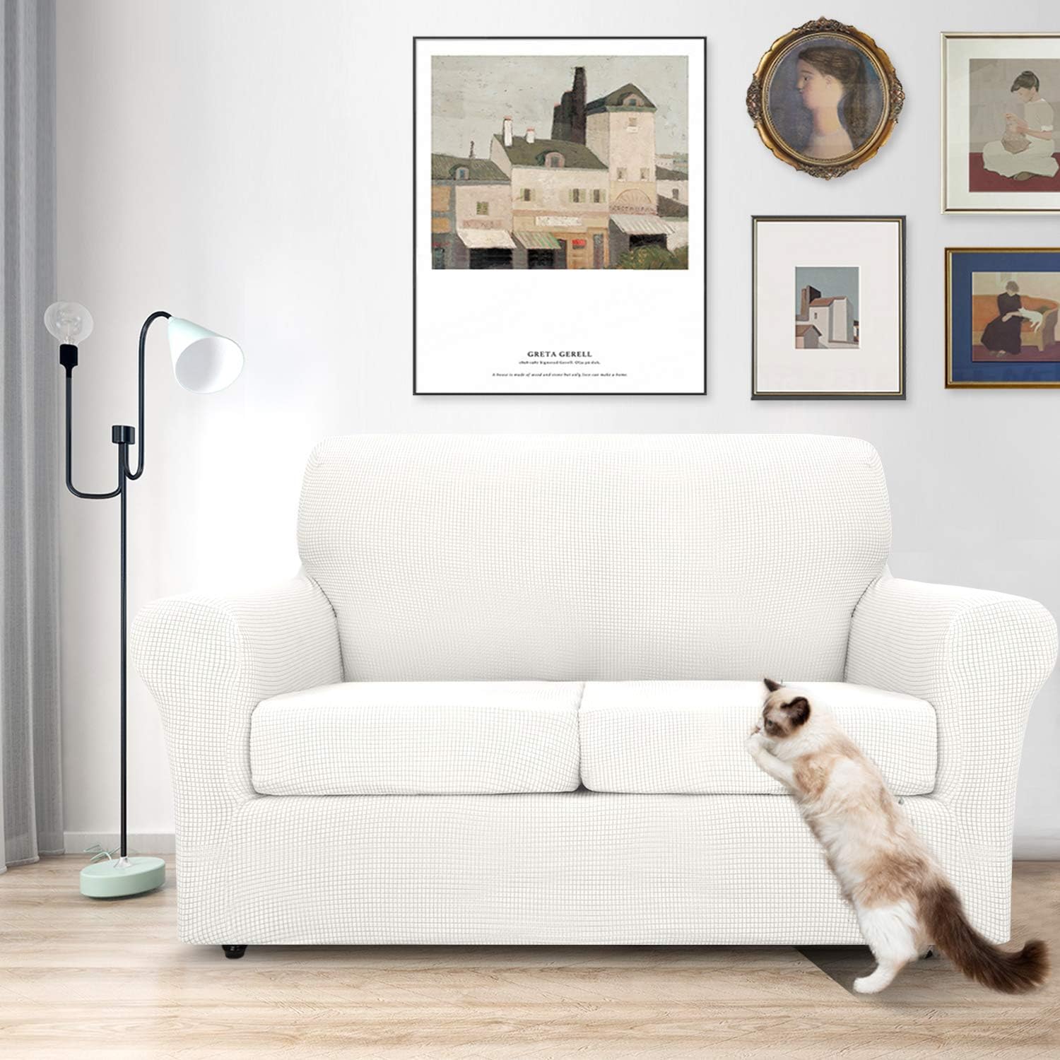 MAXIJIN 3 Piece Couch Covers for 2 Cushion Couch Super Stretch Loveseat Slipcover Dogs Pet Proof Fitted Furniture Protector Spandex Non Slip Sofa Love Seat Cover Washable (Loveseat, White) …