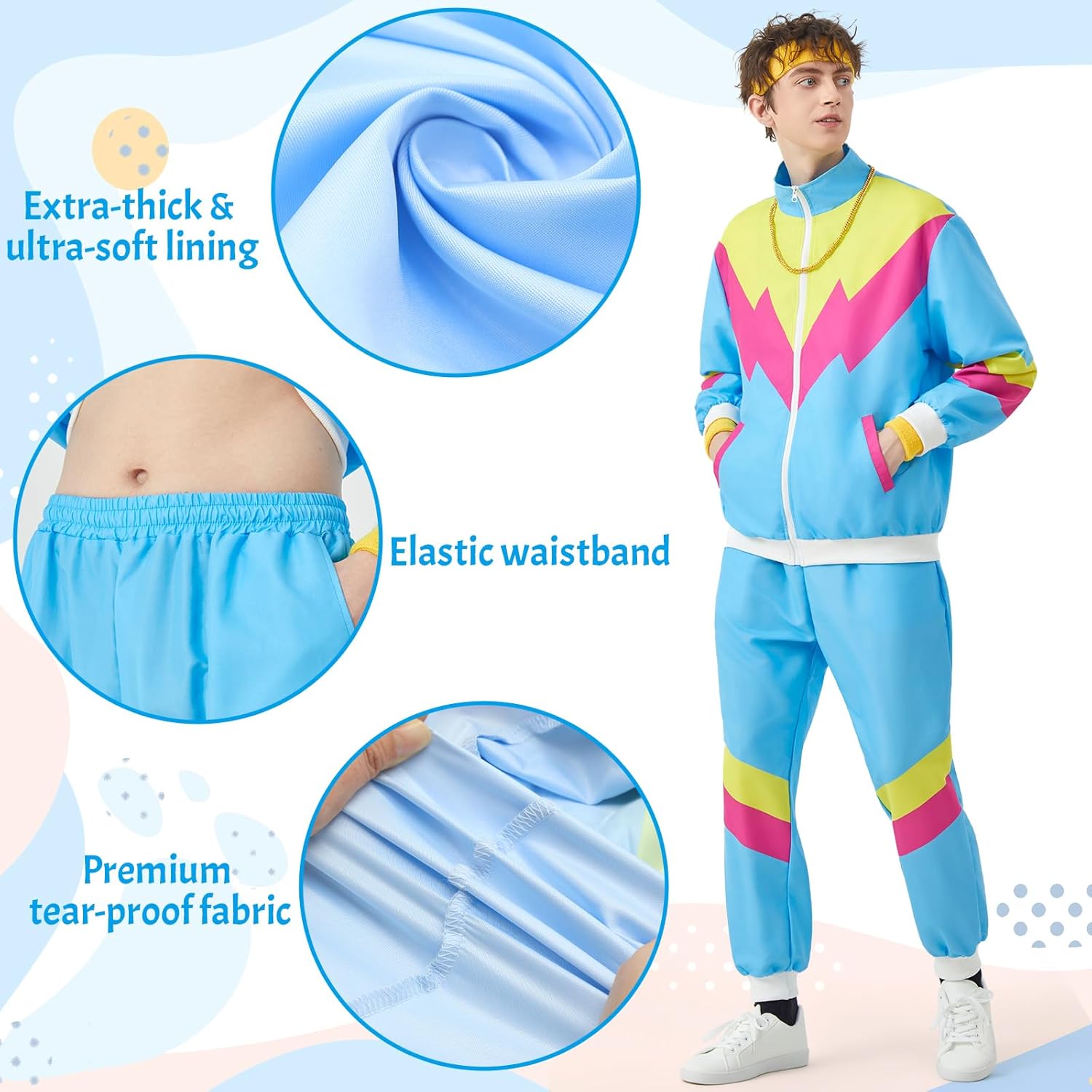 80s Tracksuit for Men Women 90s Retro Windbreaker Outfit 80s Costume for Couples 80s Track Suit for Adult