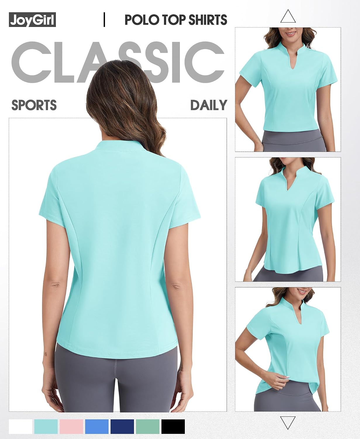 JoyGirl Womens Golf Polo Shirts Quick Dry Tennis Tops Shirt Collarless V Neck Pickleball Outfits for Women Moisture Wicking
