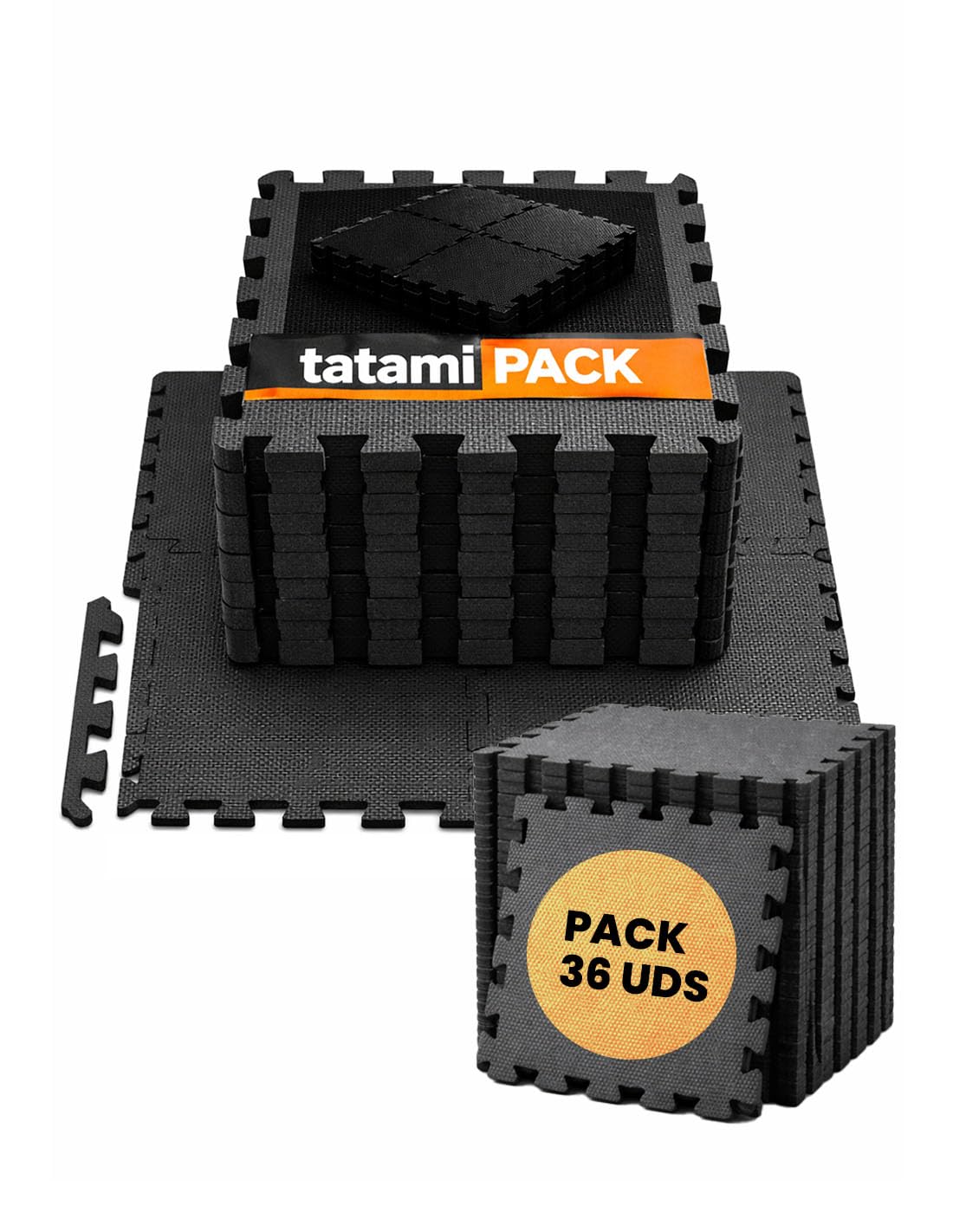 JARDIN202 - Esterilla Puzzle para Suelos de Gimnasio y Fitness | Protección de Goma Espuma, Tatami Puzzle Expandible 30x30cm (10mm) | 36 Uds | 3,24 m² (Negro)