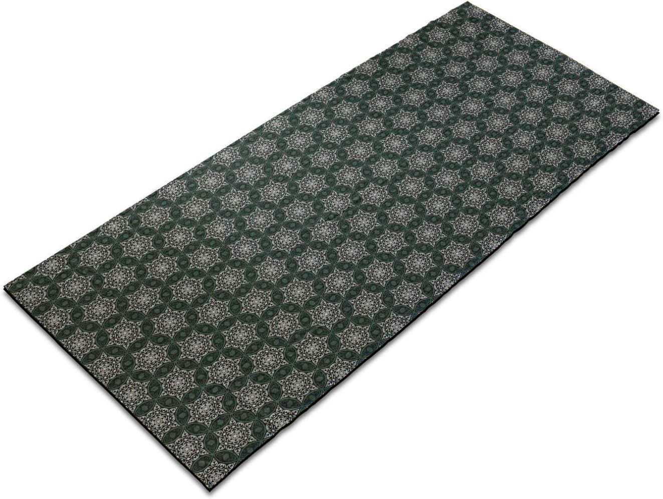 Ambesonne Vintage Yoga Mat Towel, Bicolor Abstract Design with Floral Motifs Timeless Retro Illustration, Non-Slip Sweat Absorbent Yoga Pilates Workout Pad Cover, 25" x 70", Emerald Beige