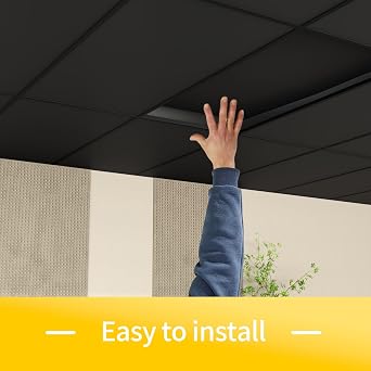24 x 48 Inch Black Drop Ceiling Tiles, 2 x 4FT 6 PCS PVC Smooth Ceiling Panels - Waterproof Fire-Rated to Prevent Breakage Ideal for Bathroom Living Room Bedroom Office Cover 48 Sq.Ft