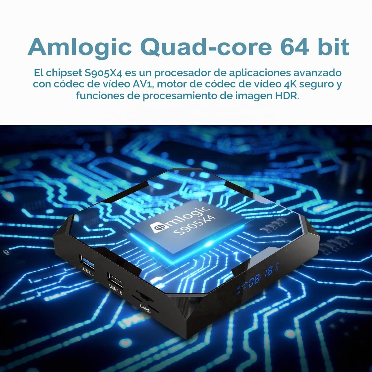 Android11.0 Smart TV Box,Amlogic S905X4 64bit Quad Core Cortex A55 CPU, G31 MP2 GPU,4GB RAM/64GB ROM,USB 3.0,BT4.0, 2.4G/5G Dual Wi-Fi, 100M Ethernet, H.265 3D/4K/8K HDR:X96MAX-4D