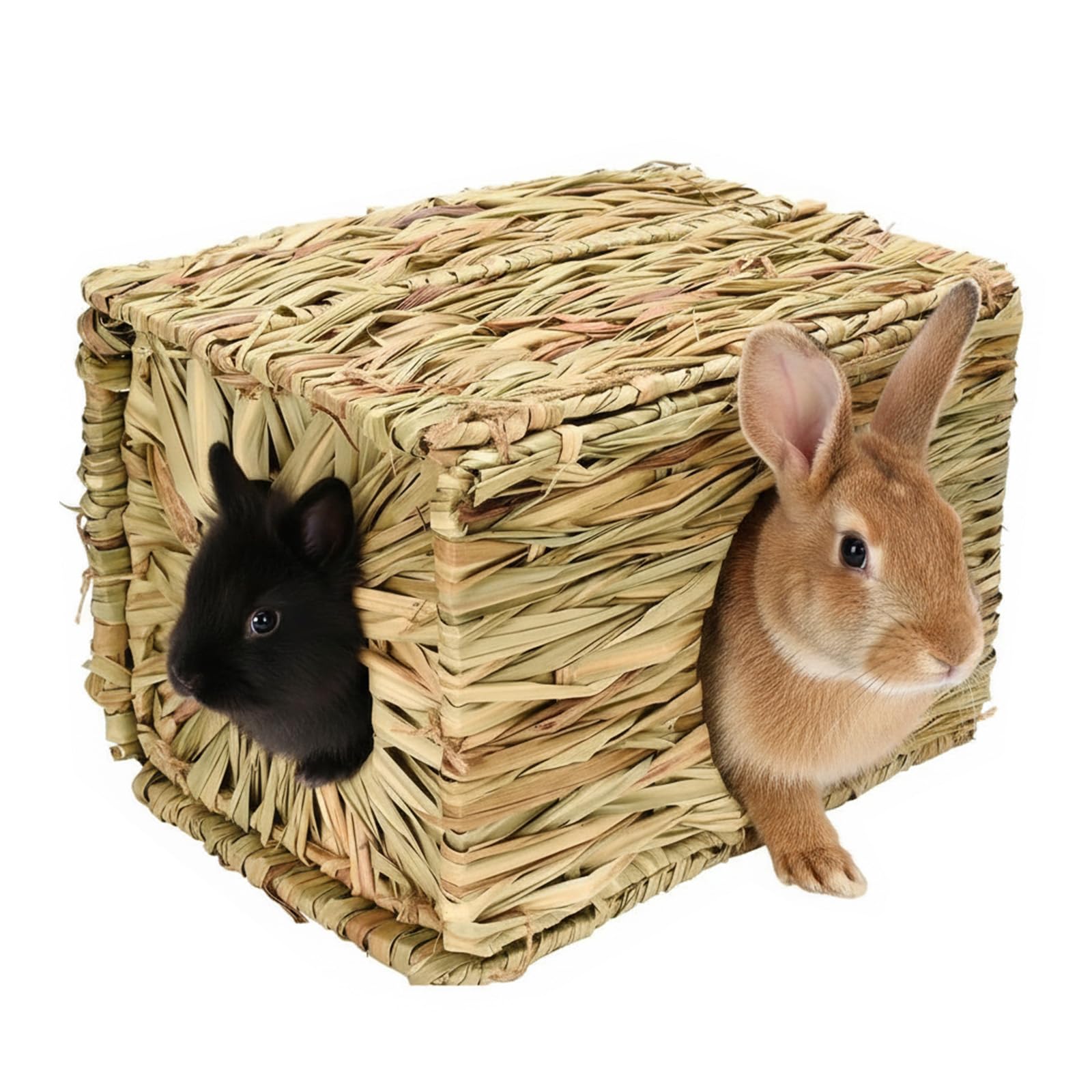 CZMTBO Grass House for Rabbits, Hand Woven Bunny House Grass Rabbit Hideaway Natural Openings Playhouse for Bunny Guinea Pig Chinchilla Ferret for Play and Sleep
