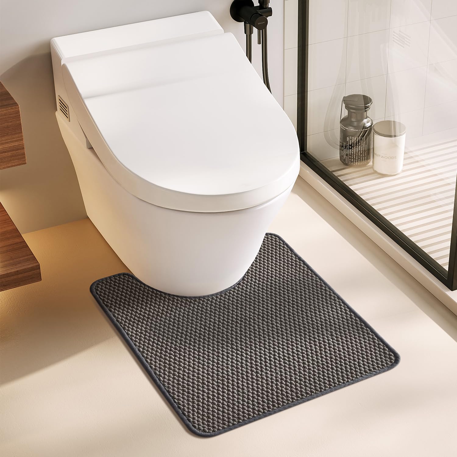 Bathroom Rugs Non Slip Washable Bath Rugs Super Absorbent Chenille Bathroom Rug for Bathroom Thin Bath Mats for Bathroom Mat Quick Dry Bath Mat Low Pile Bathroom Rug, Dark Grey 20"x24"U Shape