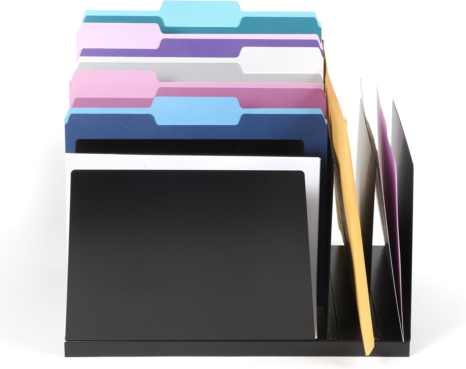 Huron Desktop File Binder Organizer Storage, Combination Vertical 3/Slant 6 Slot Tray, Black Steel