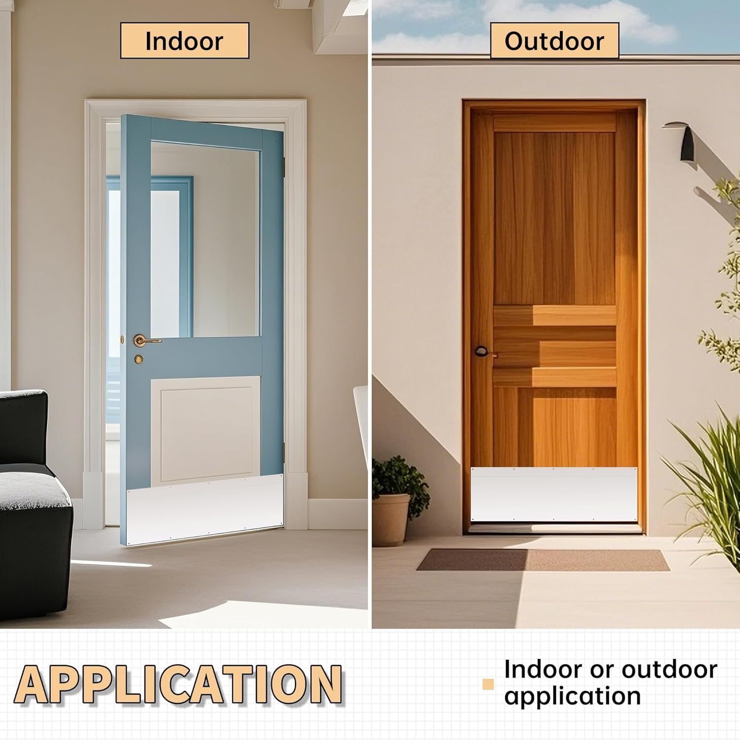 HECASA Stainless Steel Door Kick Plate 12" X 34" X 3/64" Rectangular Mirror Kickplate for Interior/Exterior Door Protection Silver