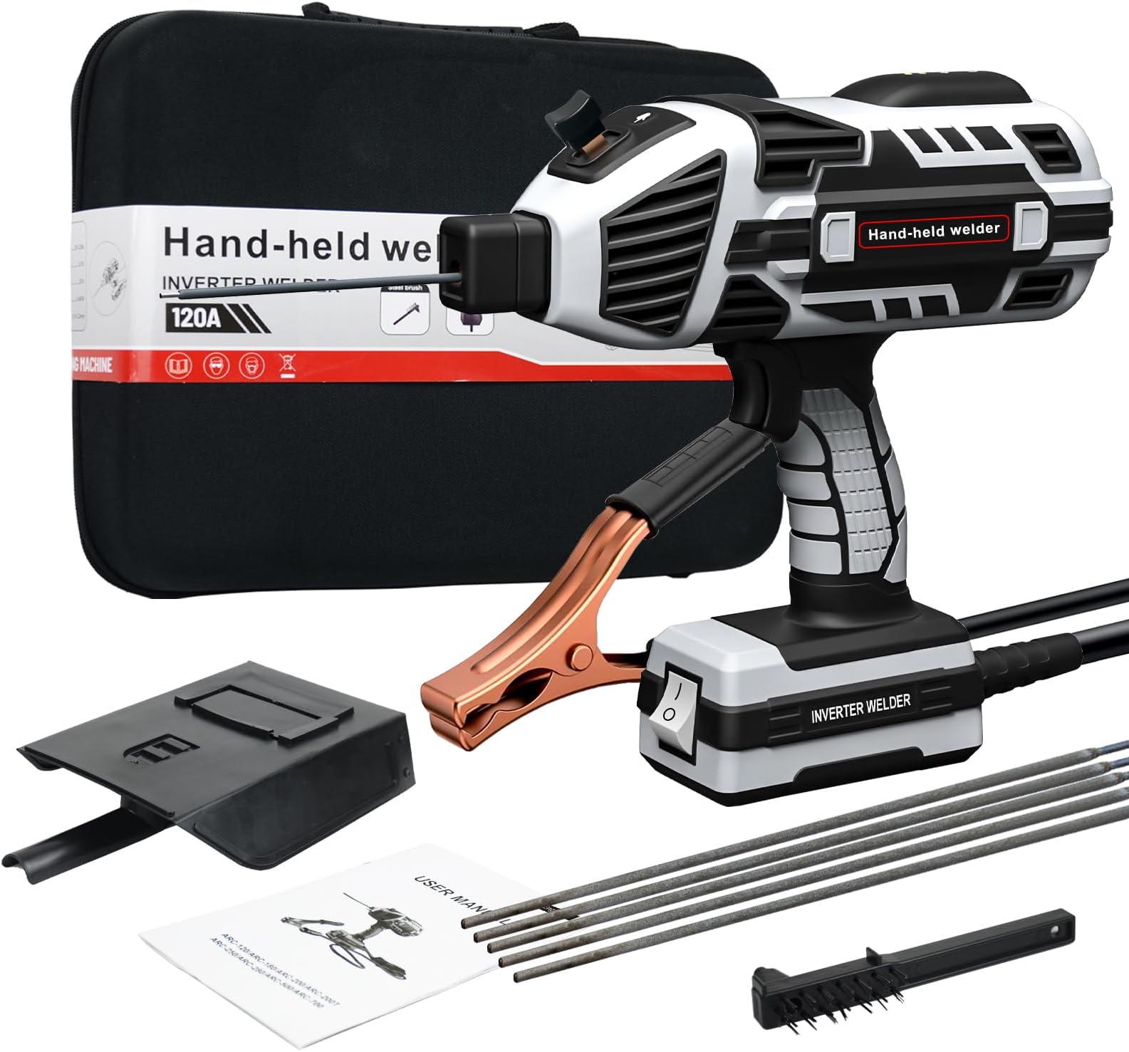 TRQWH Hand Held Welder Gun IGBT Inverter Welding Machine 110V ARC Portable Welder Handheld Welding Gun 5 Variable Current Adjustment Stick Welder, Fit for 1/16"-1/8" Welding Rods (Grey)