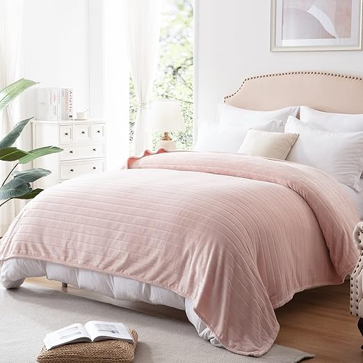 Bertte 330 GSM Lightweight Fluffy Cozy Luxury Decorative Stripe Bed Couch Plush Throw Super Soft Fuzzy Warm Blanket, King(102