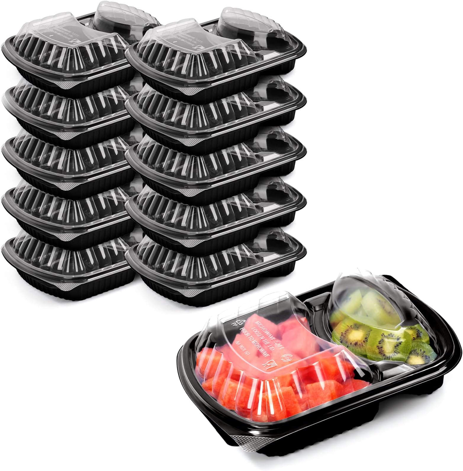 Meal Prep Container Reusable Bpa Free – [10 Pack] 2 Compartment (36 ounces) Disposable Food Container With Lids Vacuum Seal Meal Prep Tupperware Microwaveable Freezer To Go Divided Food Containers