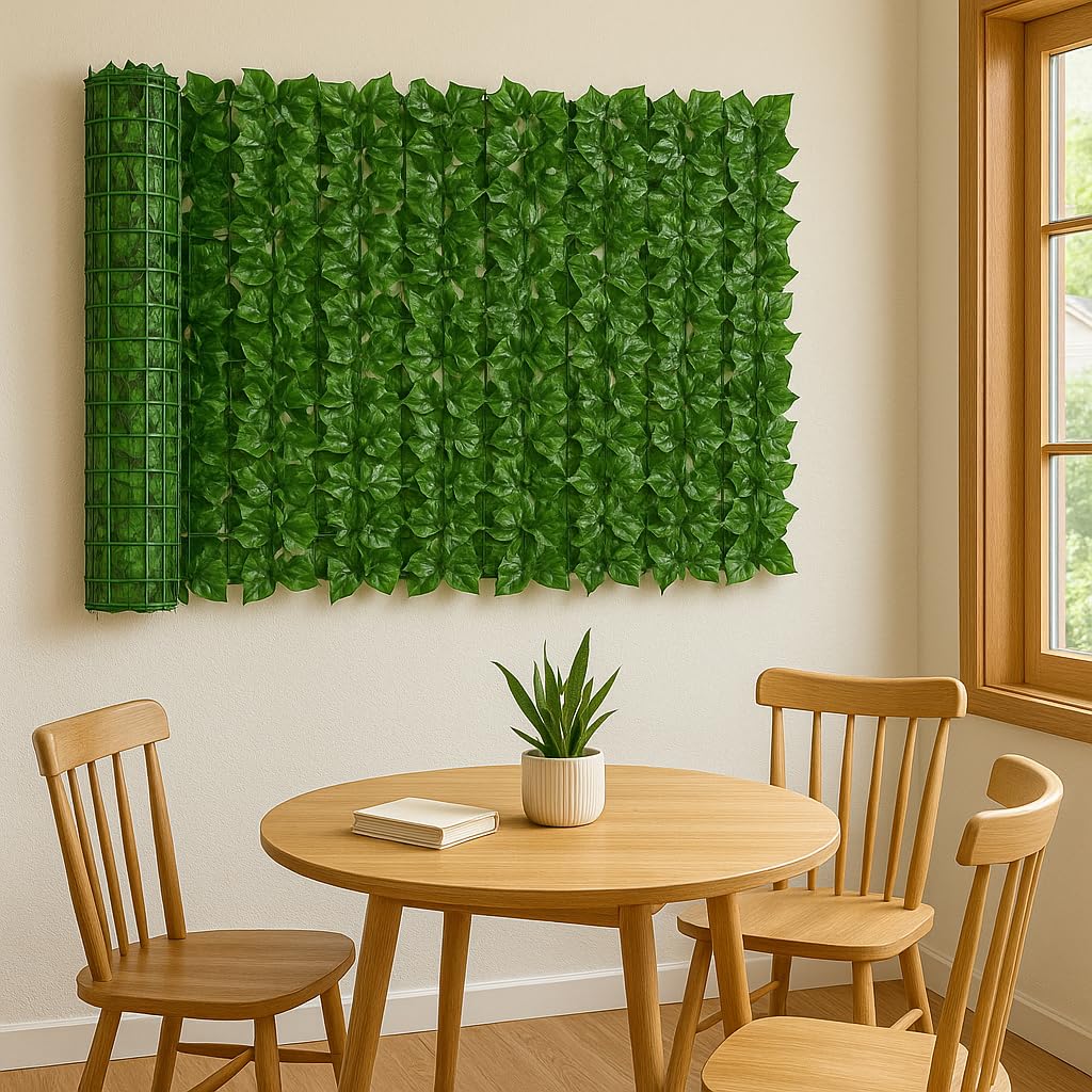 De Gardenia Artificial Faux Ivy Leaf Mat – 1m x 3m Dark Green Privacy Fence Panel for Balcony, Wall Decor, Vertical Garden & Backdrop Decoration | UV Resistant, Realistic Greenery Roll - Image 5 thumbnail