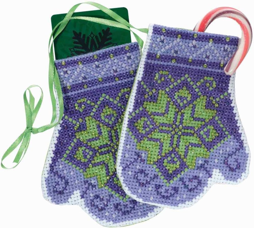 Star Mittens Beaded Counted Cross Stitch Ornament Kit Mill Hill 2018 Mittens Trilogy MH191833